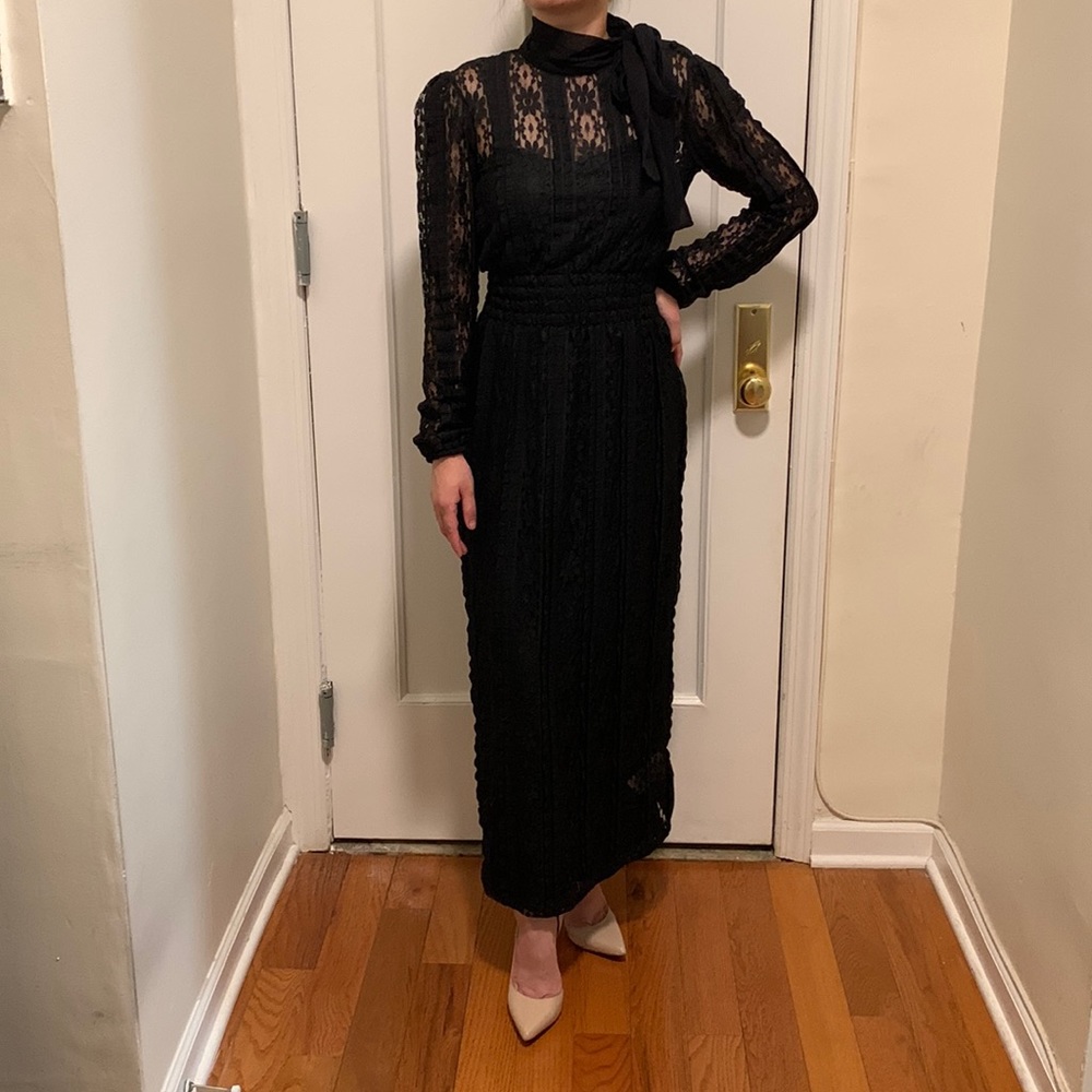 RED Valentino Black Lace Chiffon Maxi Dress